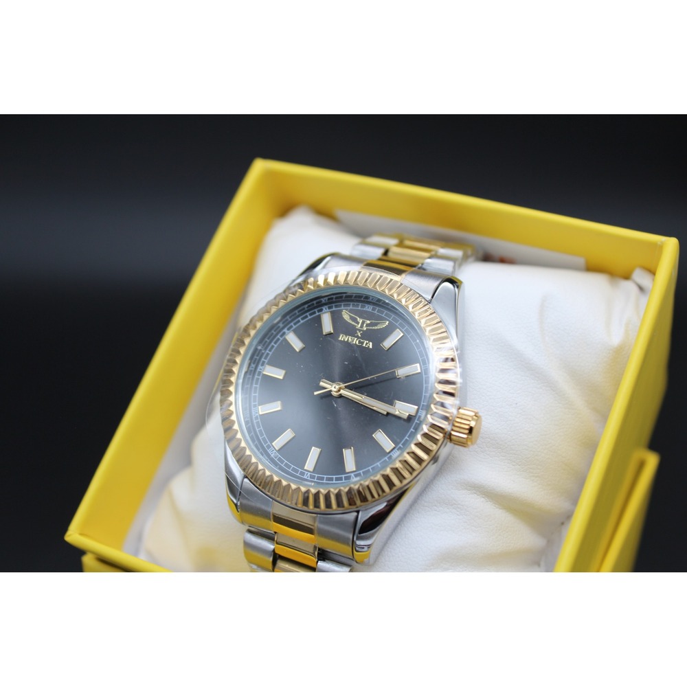 Invicta Specialty Mens Two Tone Silver Gold Fluted‎ Bezel Dark Dial Watch 43968